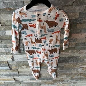 Old Navy Kids Animal Print One Piece - Cream and Brown